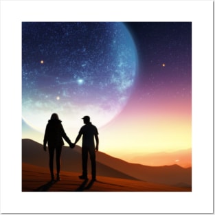 Valentine Wall Art -  Love in another world - Unique Valentine Fantasy Planet Landsape - Photo print, canvas, artboard print Posters and Art